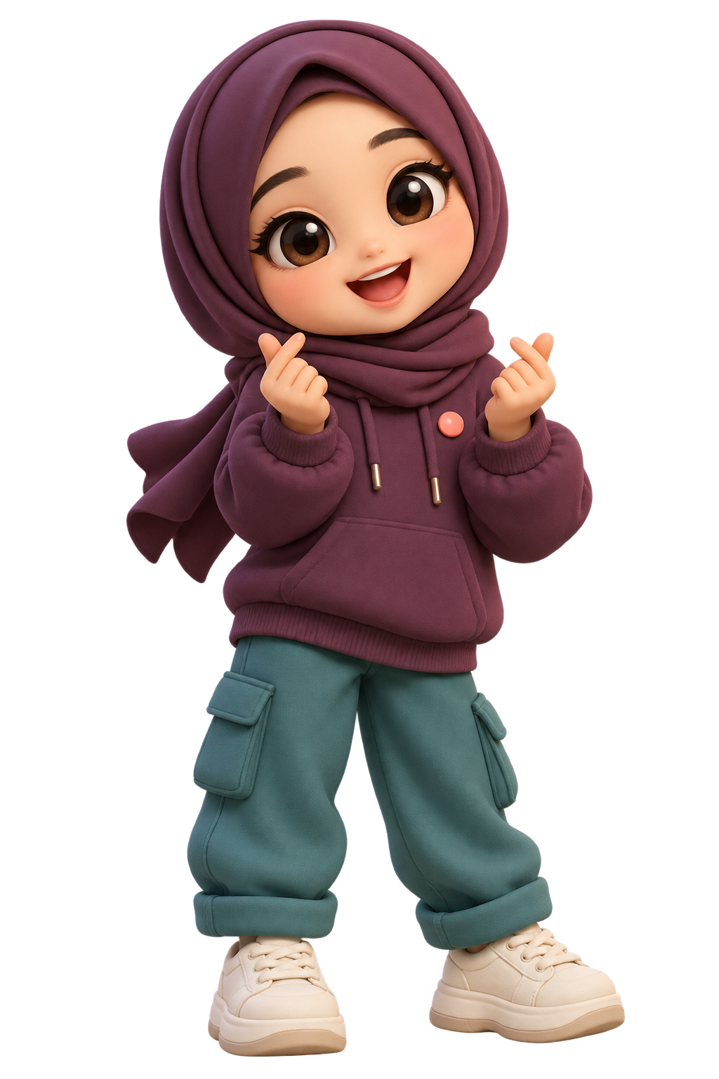 Maskot chibi mengirimkan salam hangat kepada pengunjung